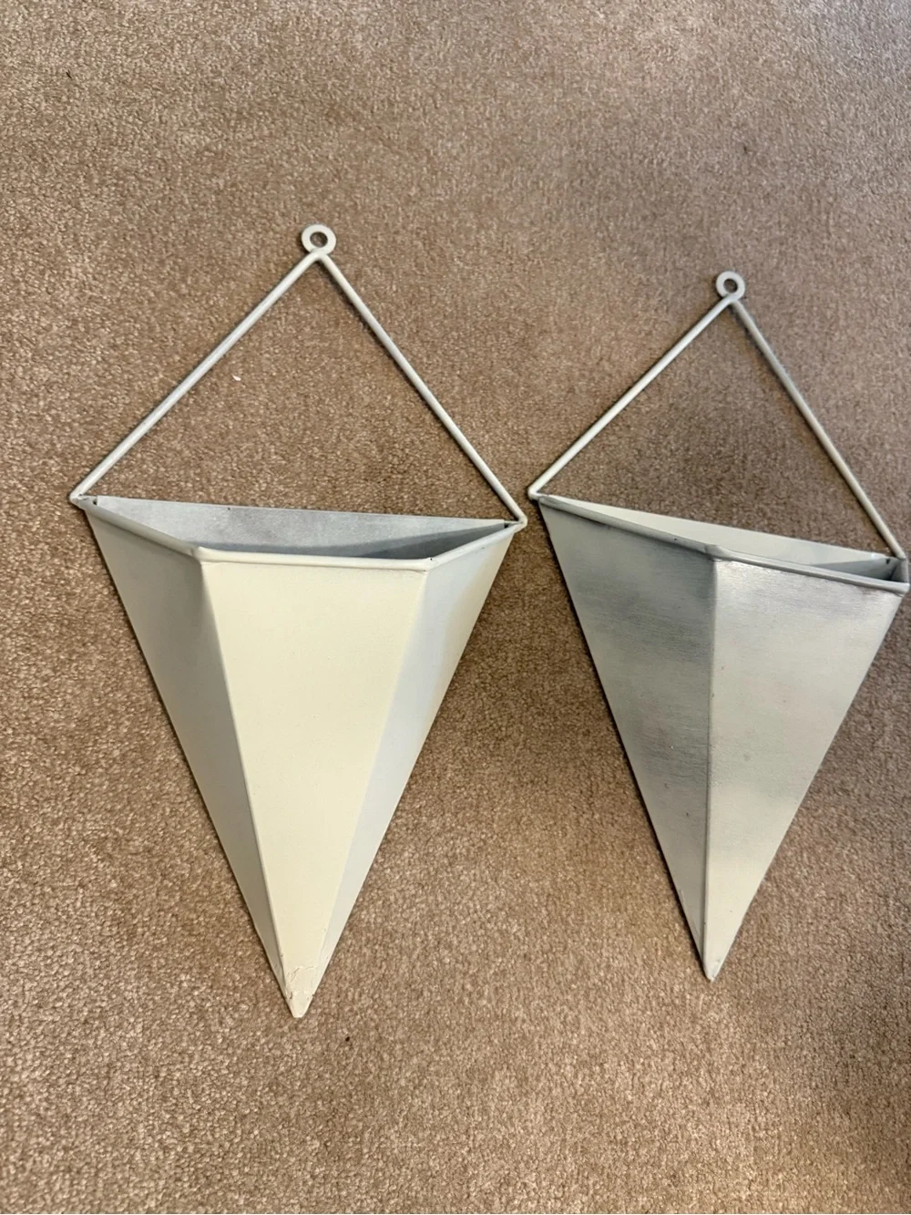 White Geometric Hanging Wall Planter Pair